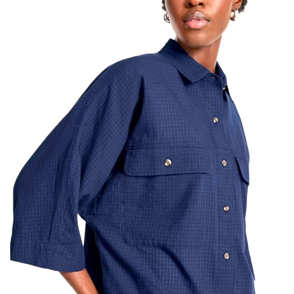 Everlane The Cotton Tourist Shirt Plaid Button Down Navy Blue Size Small - Picture 6 of 9